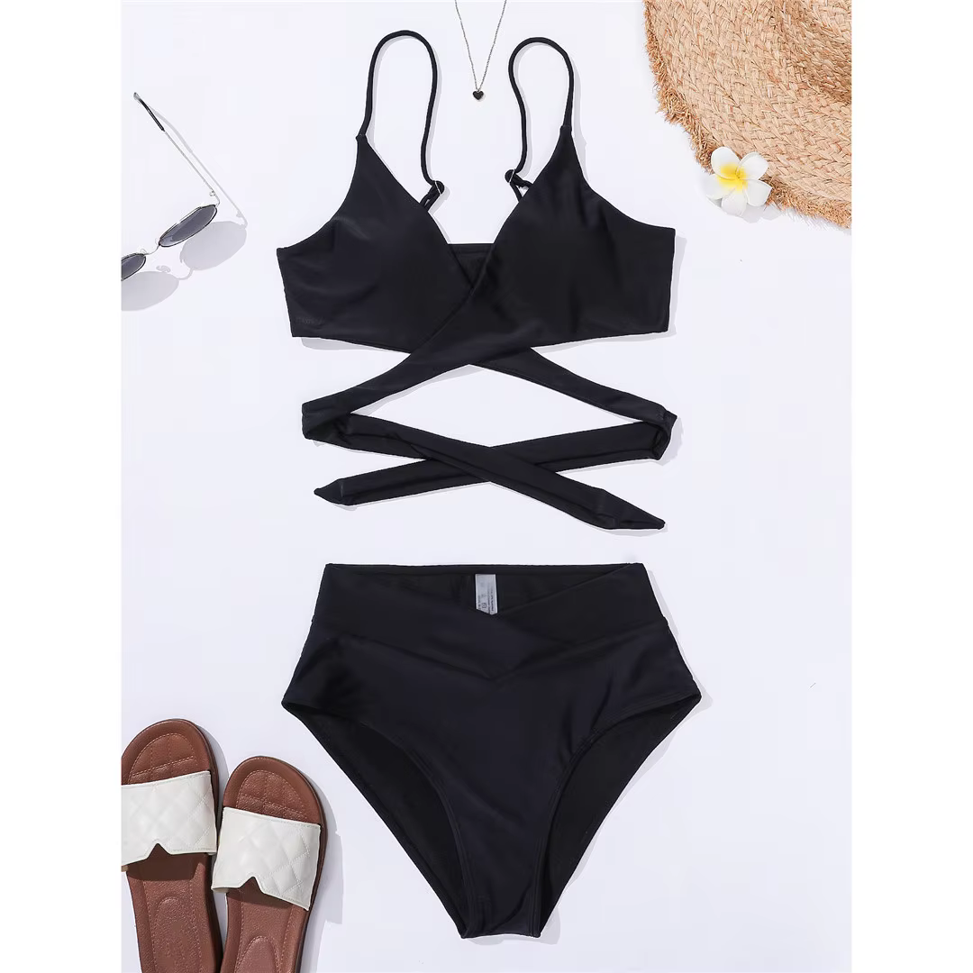 High-Waist V-Neck Bikini Set | Women's Two-Piece Swimsuit & Beachwear - thumbnail 9
