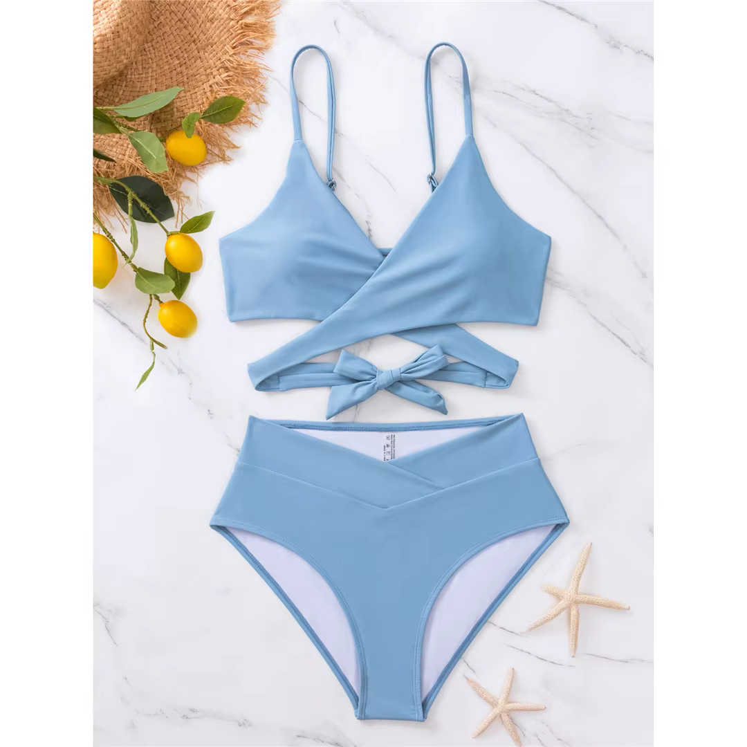 High-Waist V-Neck Bikini Set | Women's Two-Piece Swimsuit & Beachwear - thumbnail 8