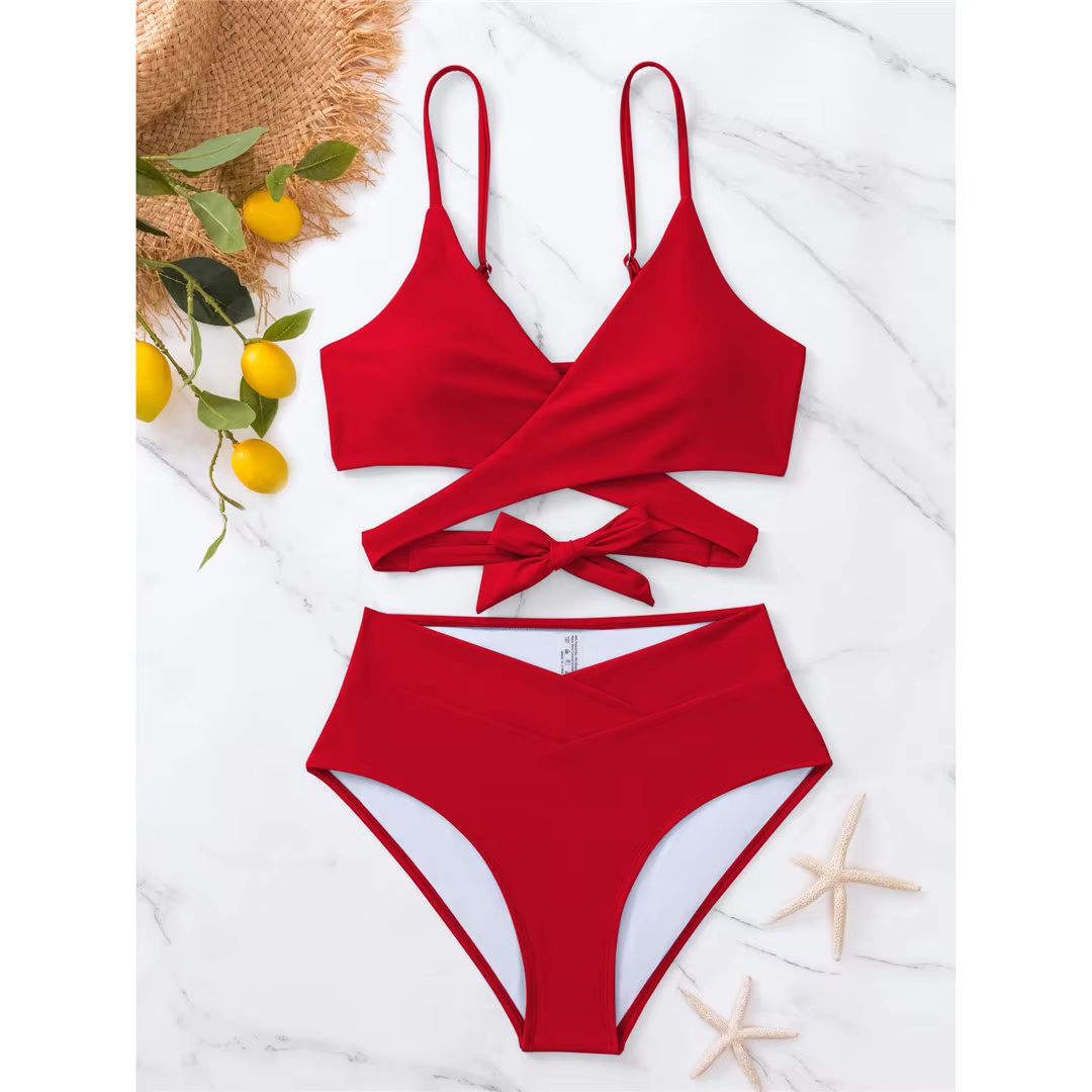 High-Waist V-Neck Bikini Set | Women's Two-Piece Swimsuit & Beachwear - thumbnail 7