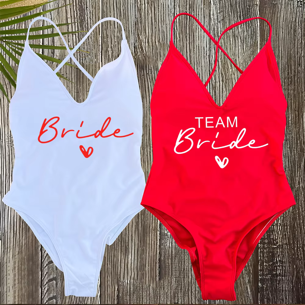 Team Bride One-Piece Swimsuit - Bachelorette Party Swimwear - thumbnail 4