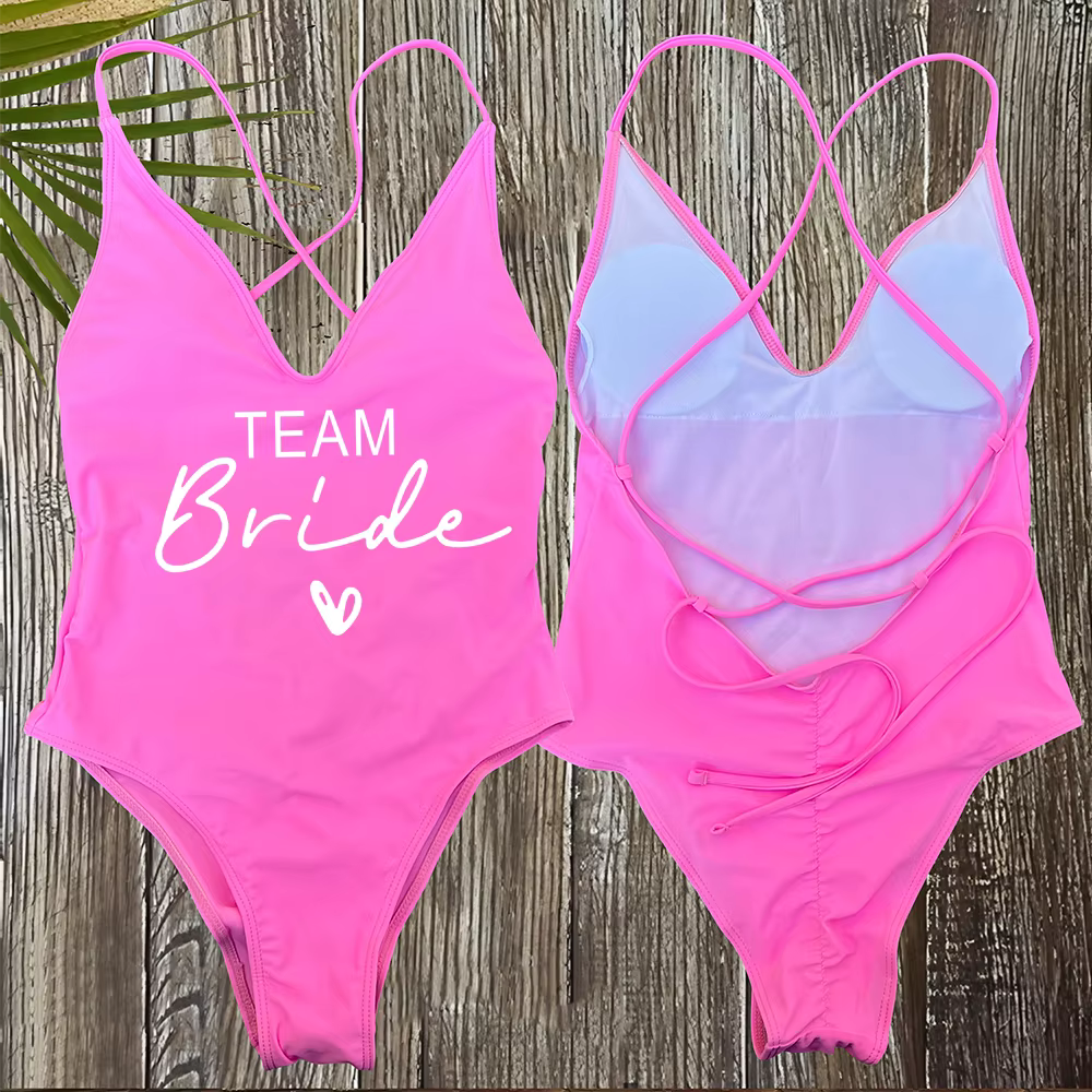Team Bride One-Piece Swimsuit - Bachelorette Party Swimwear - thumbnail 5