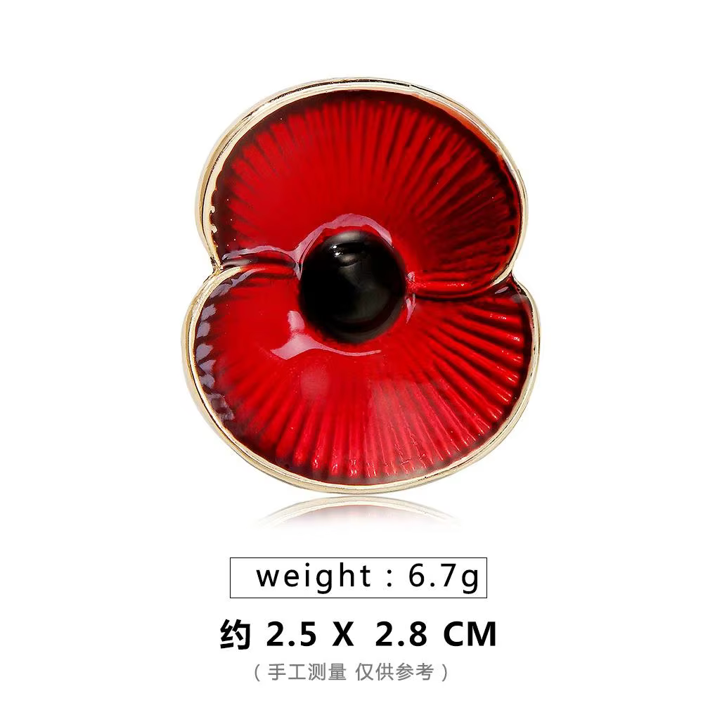 Rhinestone Poppy Flower Brooch Pin - Crystal Enamel Badge - thumbnail 30