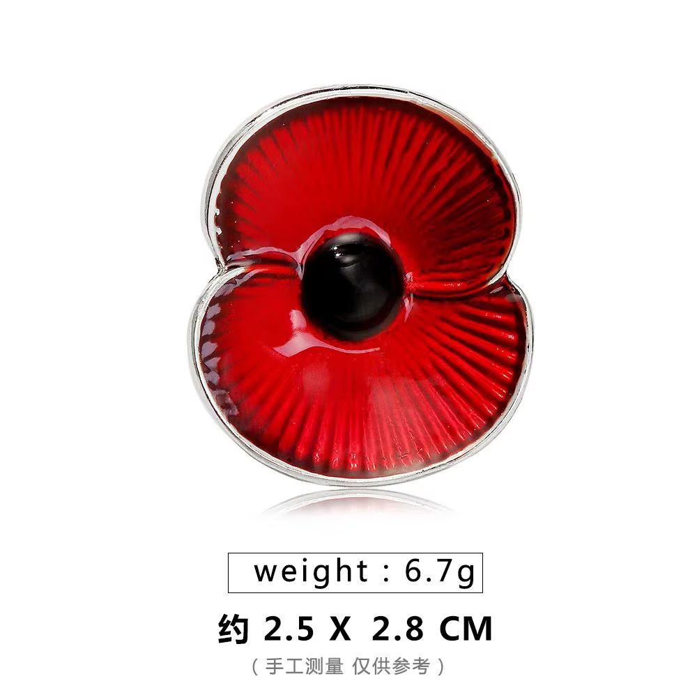 Rhinestone Poppy Flower Brooch Pin - Crystal Enamel Badge - thumbnail 27