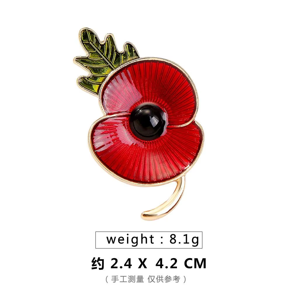 Rhinestone Poppy Flower Brooch Pin - Crystal Enamel Badge - thumbnail 8