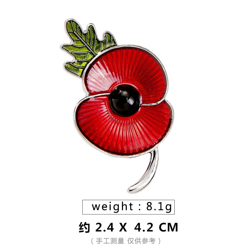 Rhinestone Poppy Flower Brooch Pin - Crystal Enamel Badge - thumbnail 12