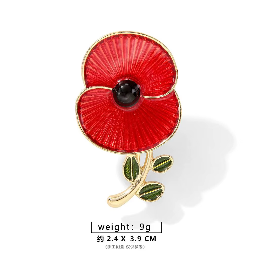 Rhinestone Poppy Flower Brooch Pin - Crystal Enamel Badge - thumbnail 28