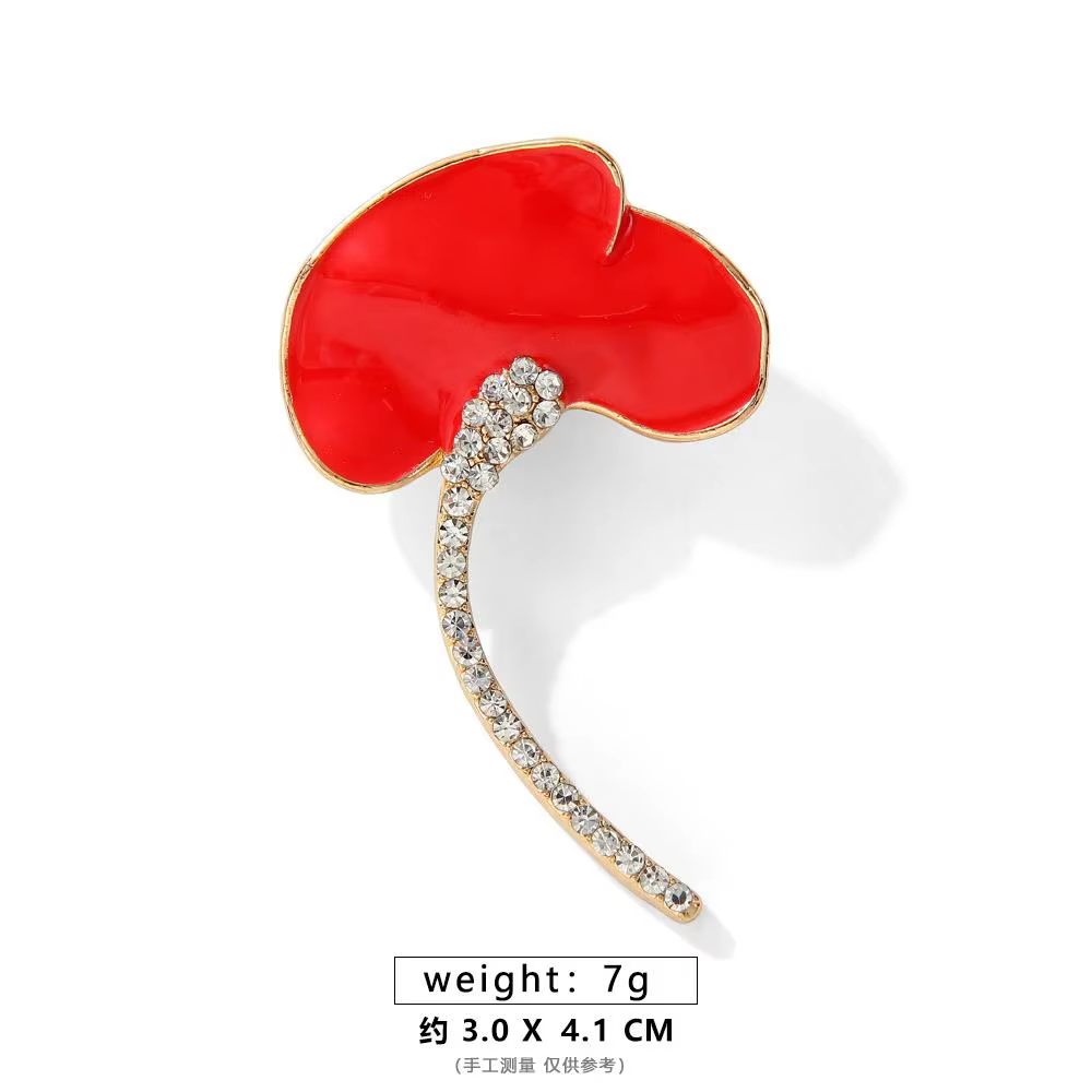 Rhinestone Poppy Flower Brooch Pin - Crystal Enamel Badge - thumbnail 31