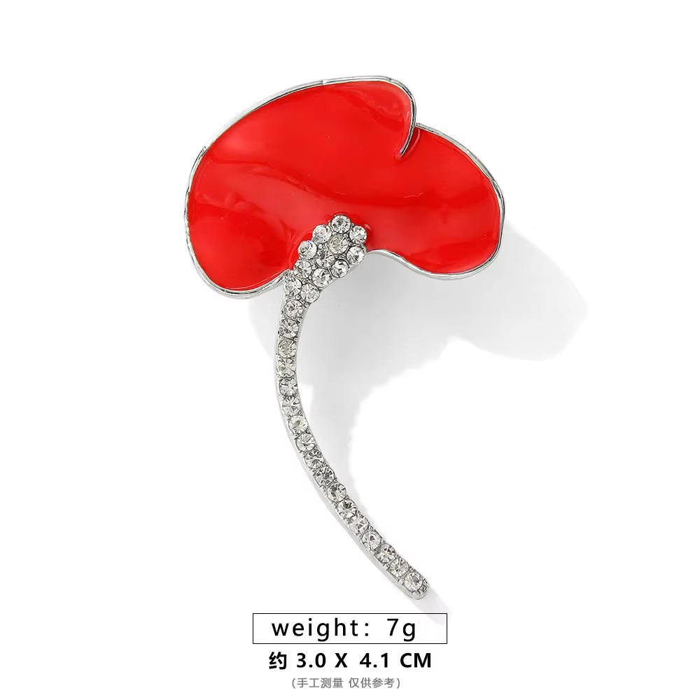 Rhinestone Poppy Flower Brooch Pin - Crystal Enamel Badge - thumbnail 32