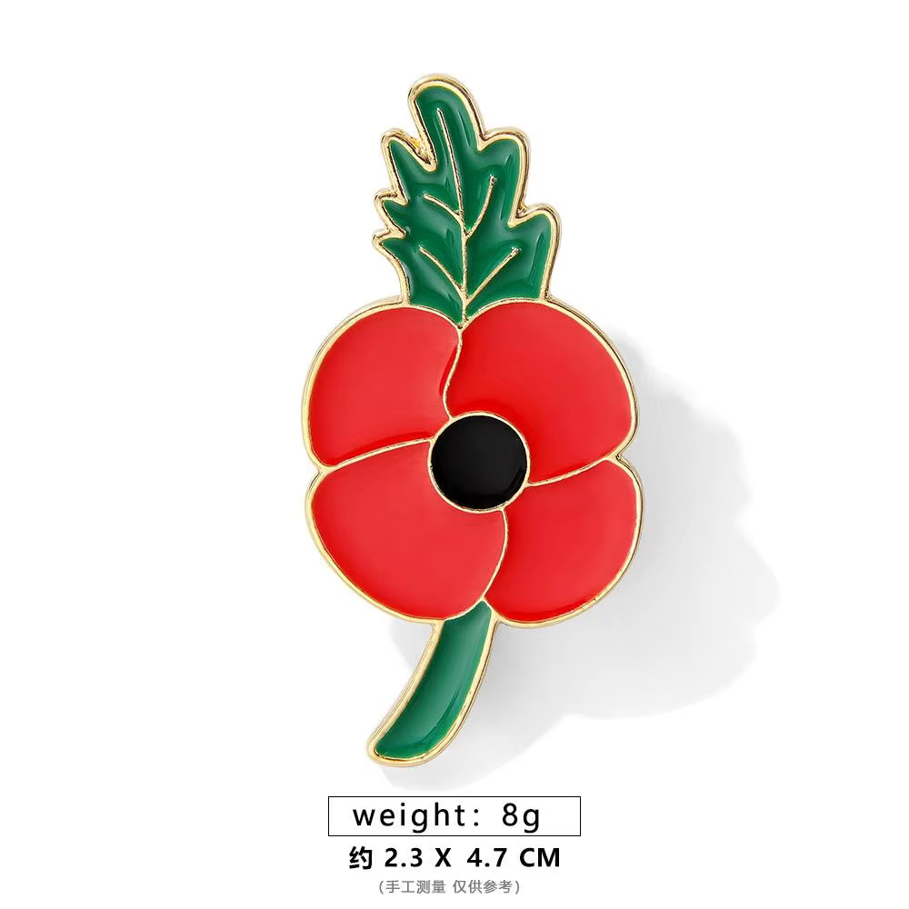 Rhinestone Poppy Flower Brooch Pin - Crystal Enamel Badge - thumbnail 10