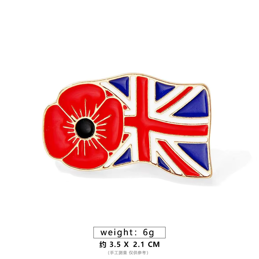 Rhinestone Poppy Flower Brooch Pin - Crystal Enamel Badge - thumbnail 7