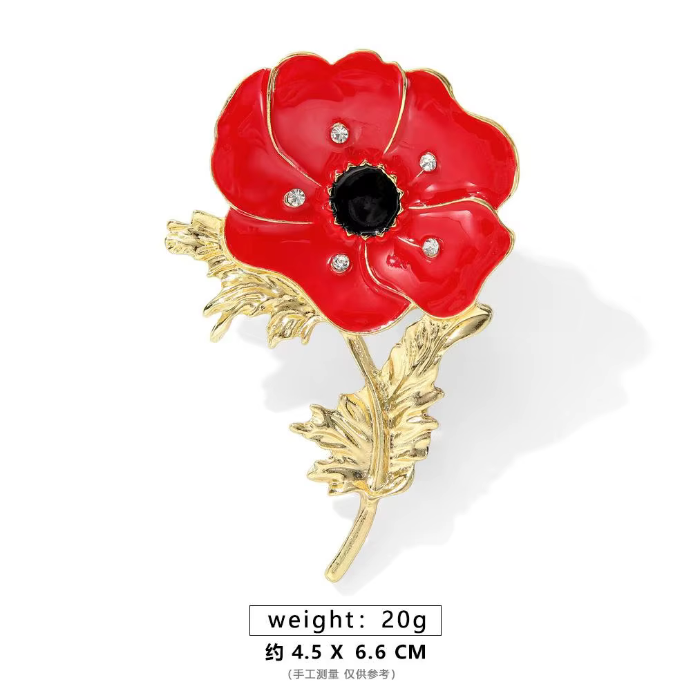 Rhinestone Poppy Flower Brooch Pin - Crystal Enamel Badge - thumbnail 13