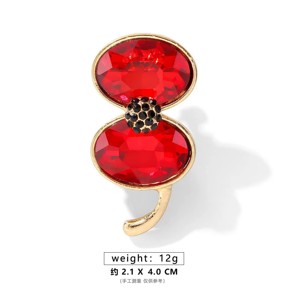 Rhinestone Poppy Flower Brooch Pin - Crystal Enamel Badge - thumbnail 17