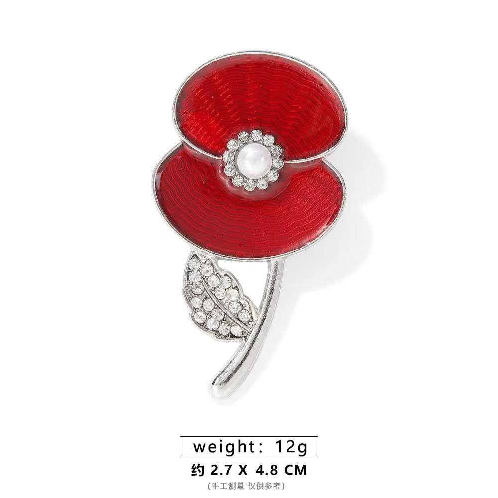 Rhinestone Poppy Flower Brooch Pin - Crystal Enamel Badge - thumbnail 18