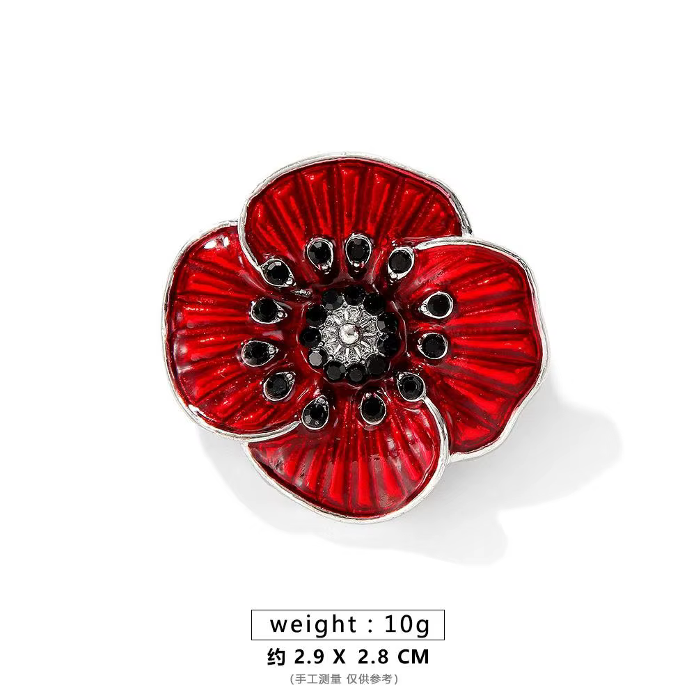 Rhinestone Poppy Flower Brooch Pin - Crystal Enamel Badge - thumbnail 23