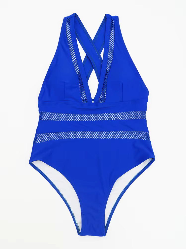 Sexy Mesh Patchwork One Piece Swimsuit | Deep V-Neck Push Up Monokini - thumbnail 5