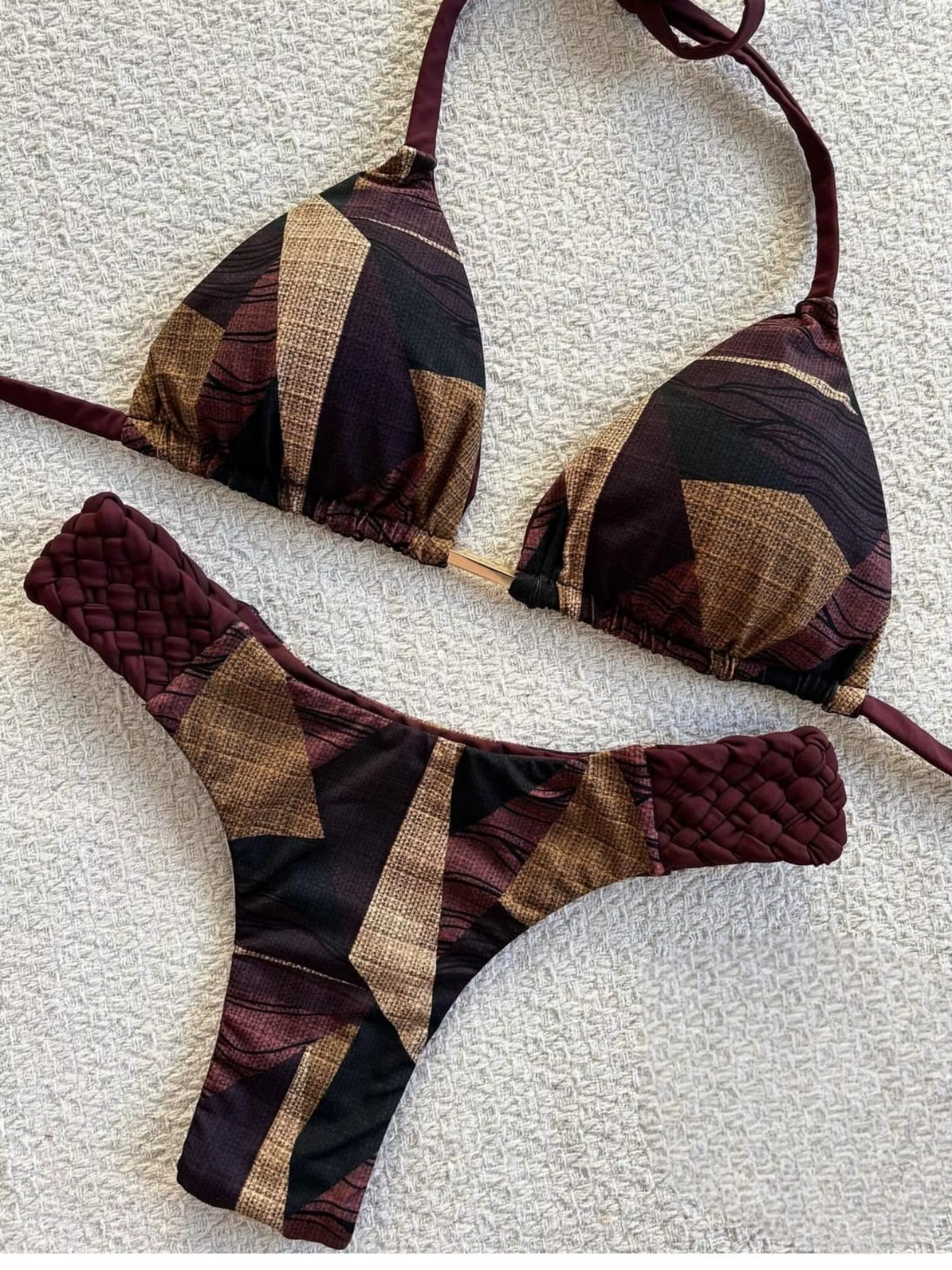 Printed Halter High Cut Bikini Set - Two-Piece Mini Thong Swimsuit - thumbnail 3
