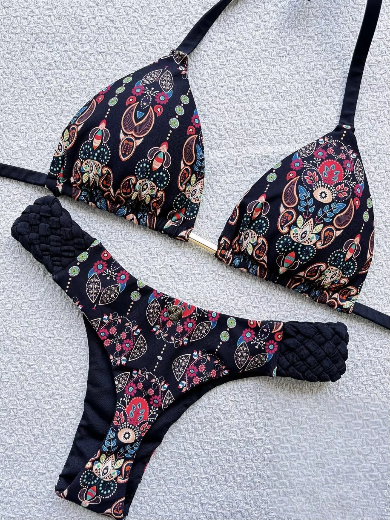 Printed Halter High Cut Bikini Set - Two-Piece Mini Thong Swimsuit - thumbnail 4
