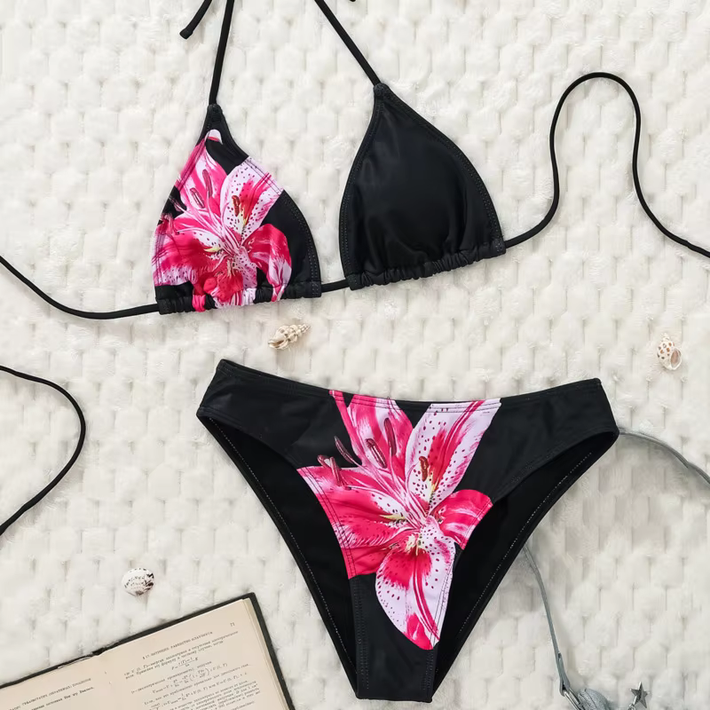 Floral Printed Two-Piece Bikini Set - High Cut Beachwear