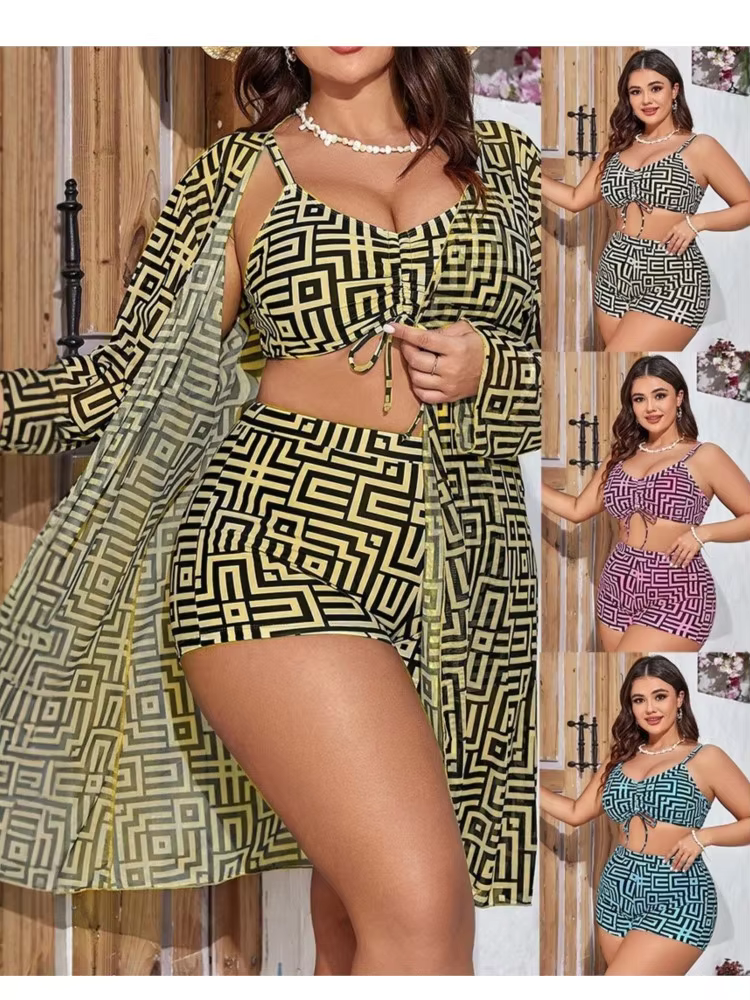 3-Piece Plus Size High Waist Bikini Set with Cover-Up 02 - thumbnail 2