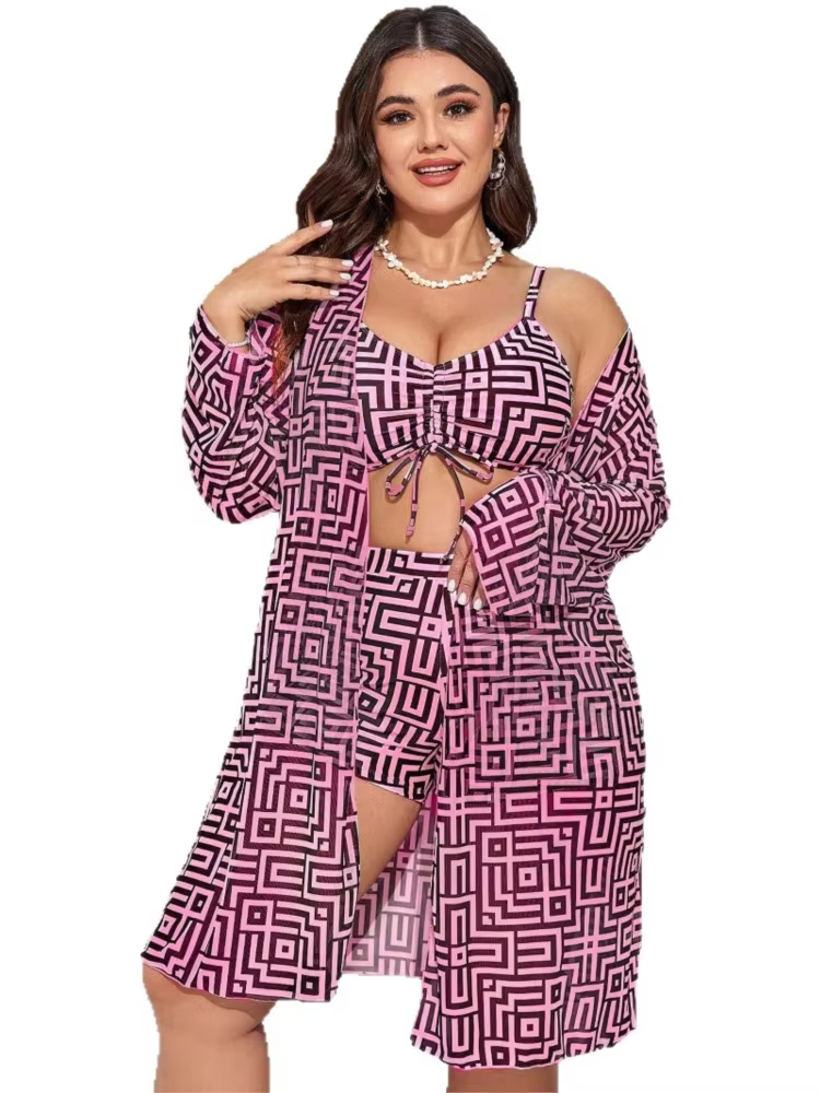 3-Piece Plus Size High Waist Bikini Set with Cover-Up 02 - thumbnail 5