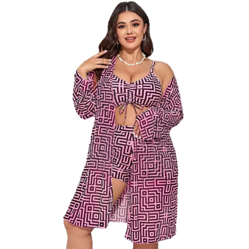 3-Piece Plus Size High Waist Bikini Set with Cover-Up 02 - thumbnail 8