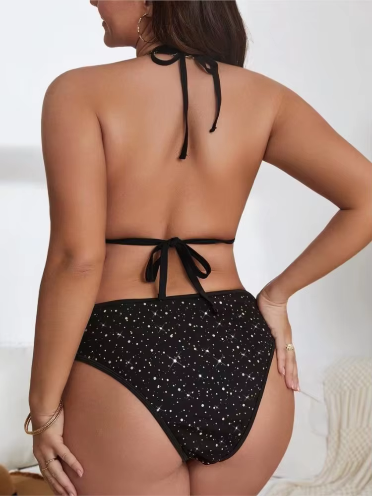 3 Piece Plus Size High Waist Bikini Set with Cover Up - thumbnail 2