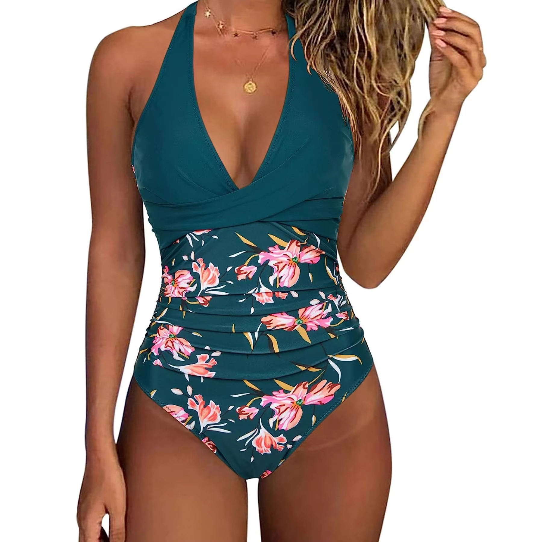 Women's Printed One Piece Swimsuit - Pleated Tummy Control Bathing Suit - thumbnail 14