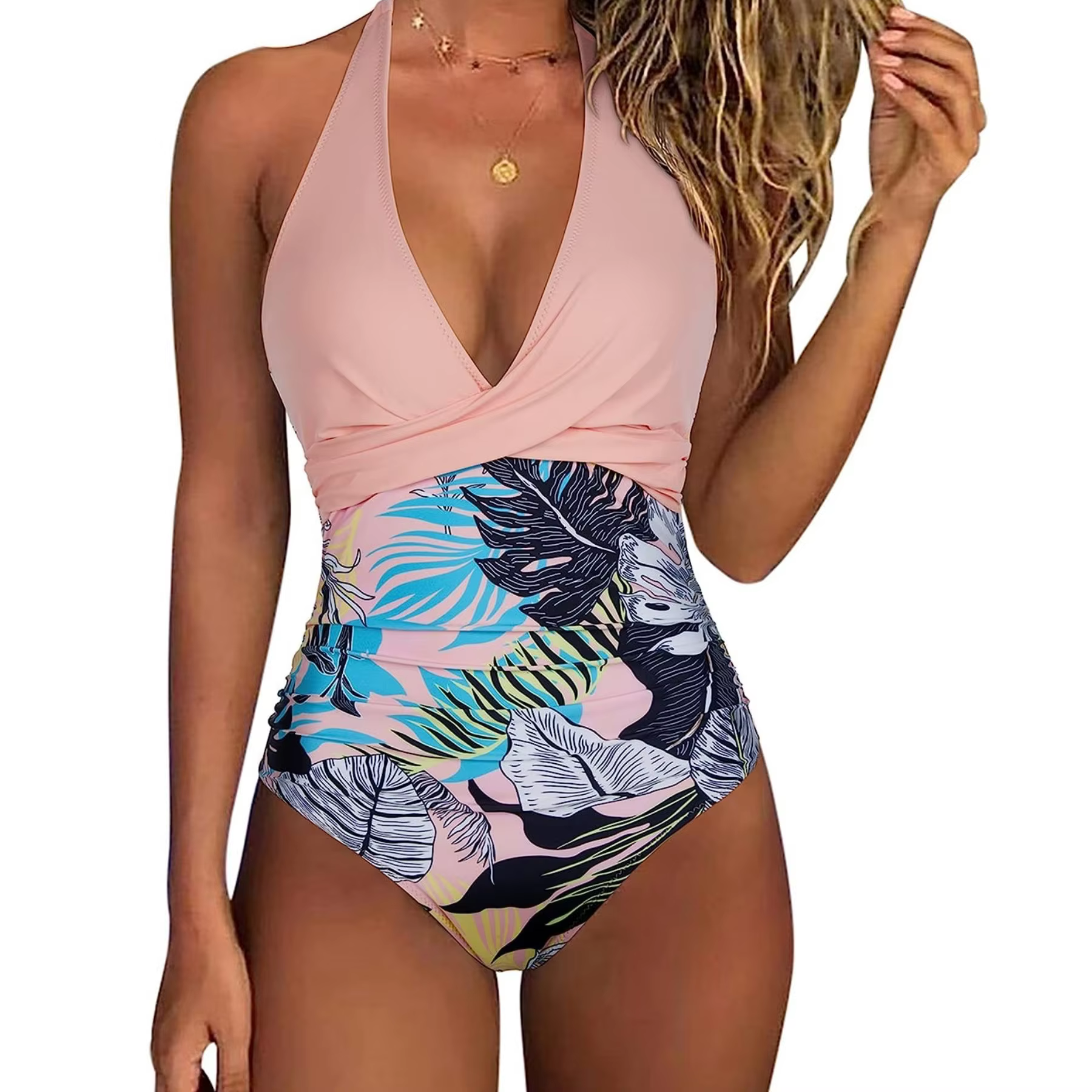 Women's Printed One Piece Swimsuit - Pleated Tummy Control Bathing Suit - thumbnail 8