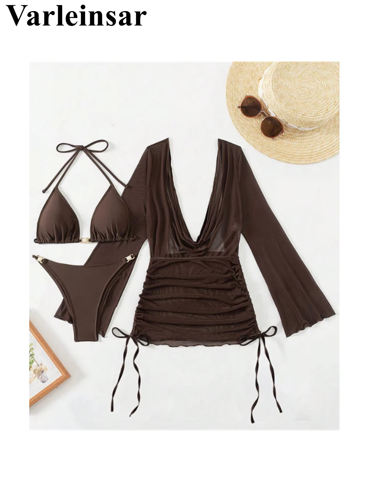 Sexy V-Neck Long Sleeve Mini Dress - Chic Backless Party Outfit - thumbnail 3