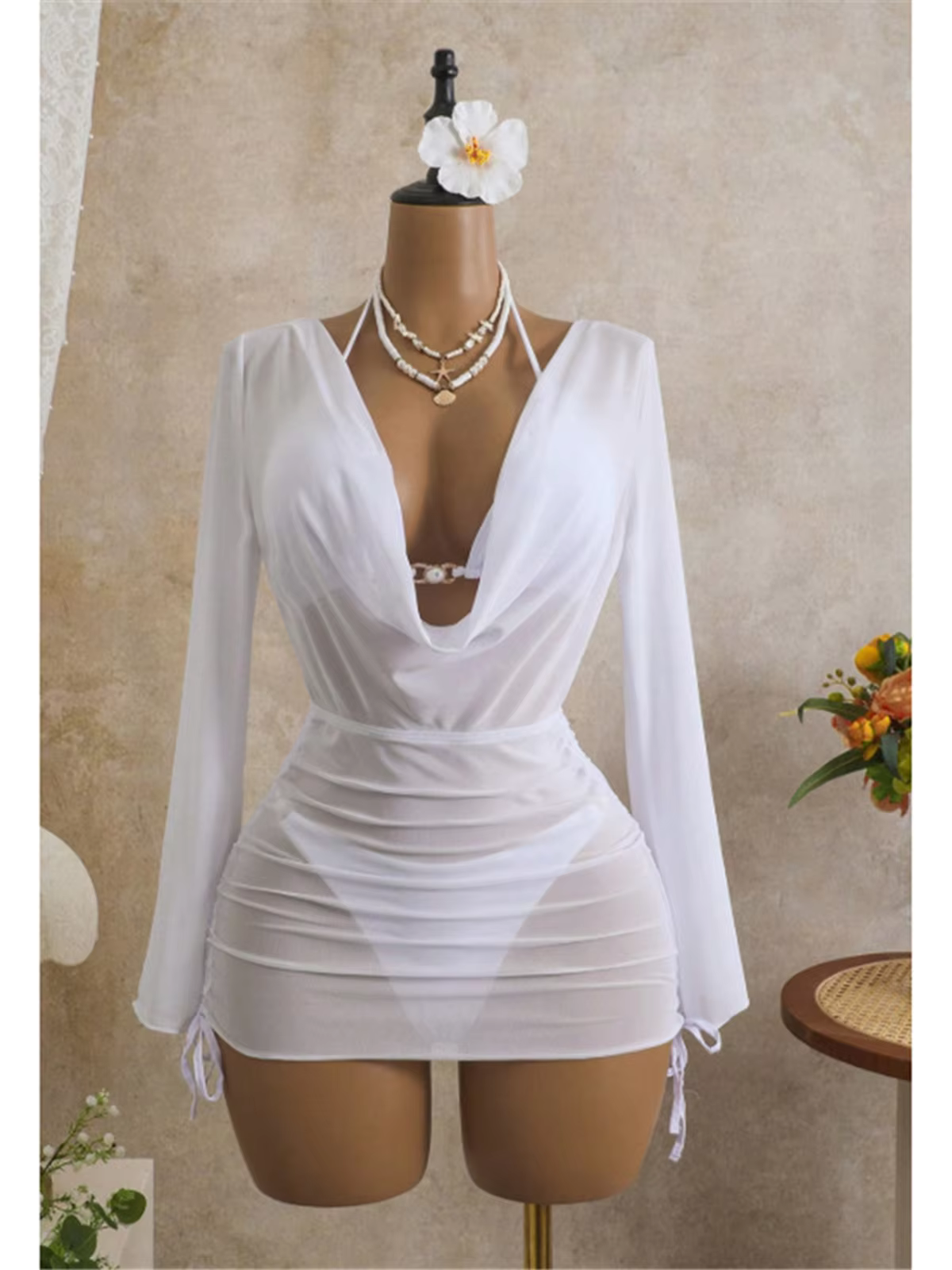 Sexy V-Neck Long Sleeve Mini Dress - Chic Backless Party Outfit - thumbnail 5
