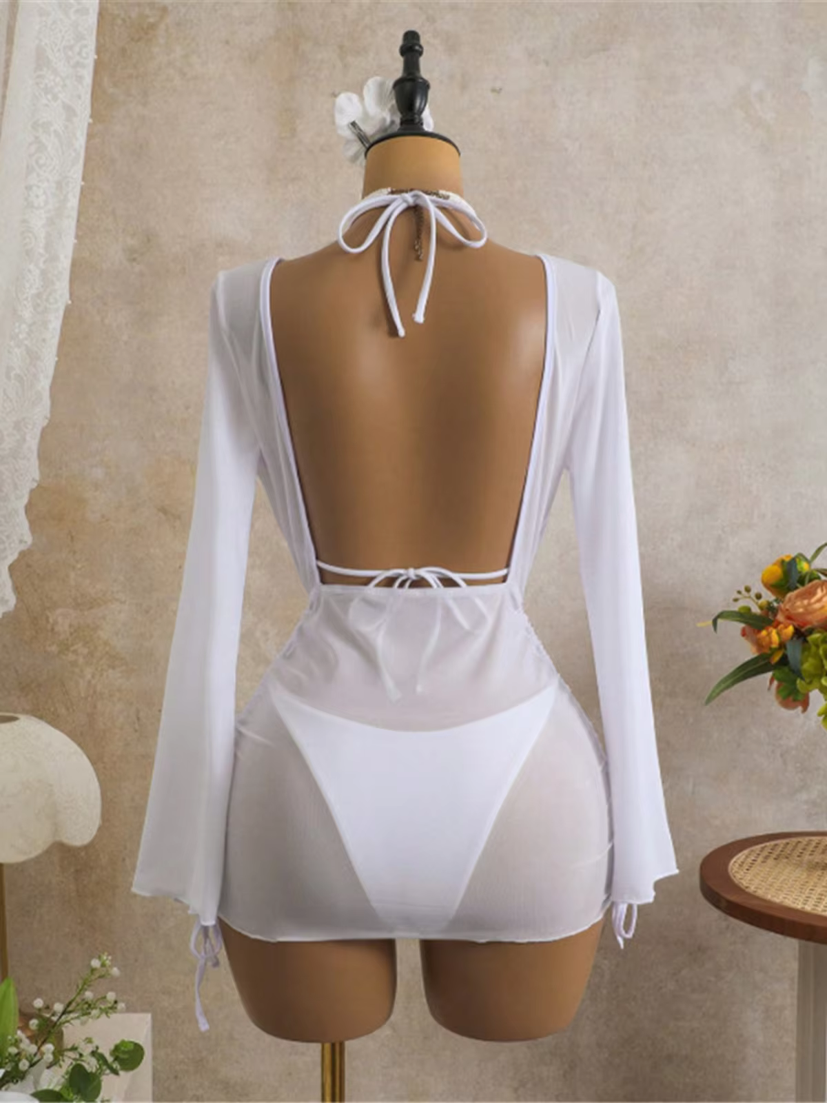 Sexy V-Neck Long Sleeve Mini Dress - Chic Backless Party Outfit - thumbnail 6