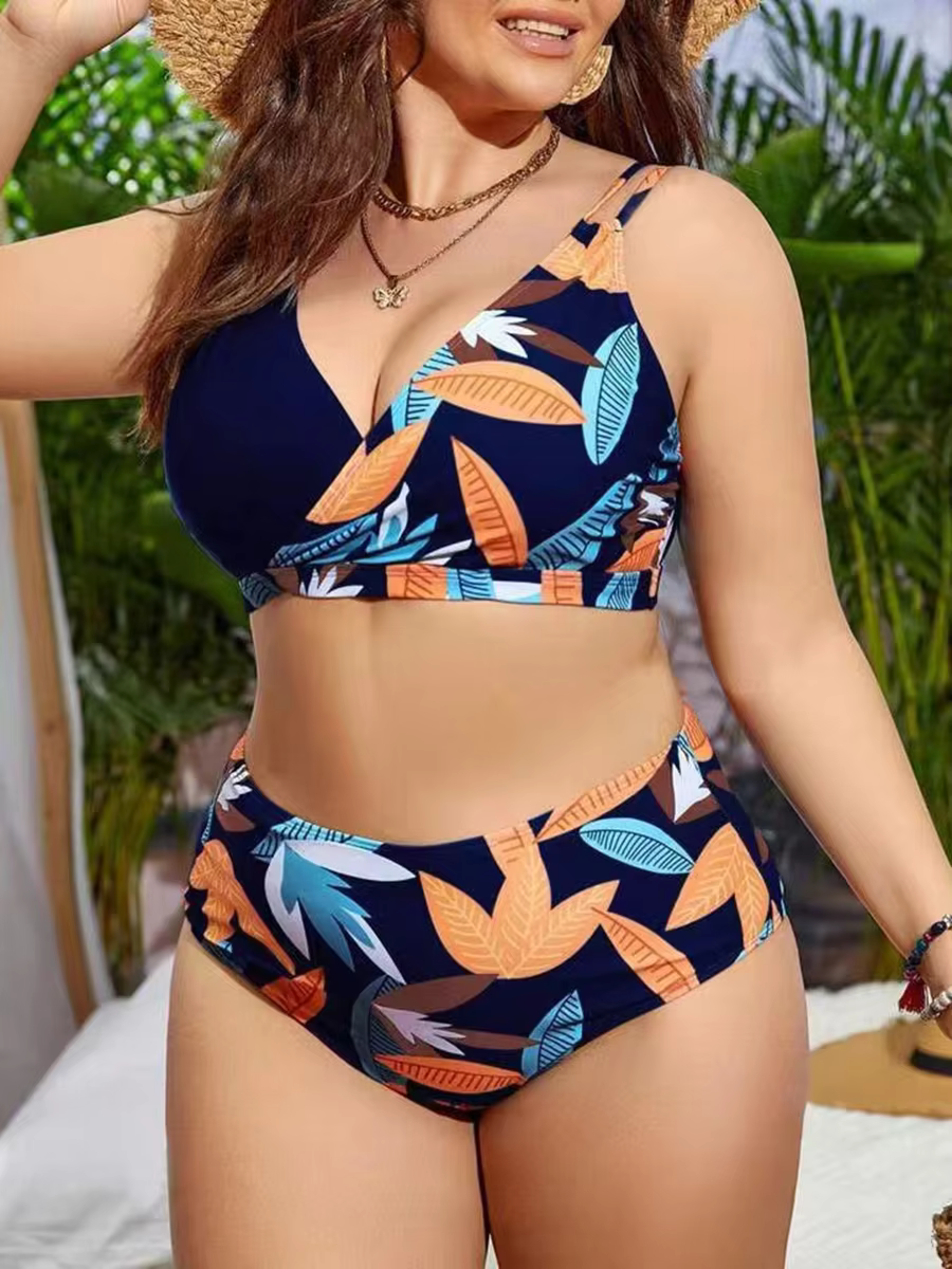 High Waist Plus Size Bikini Set - Two-Piece Printed Swimsuit - thumbnail 3