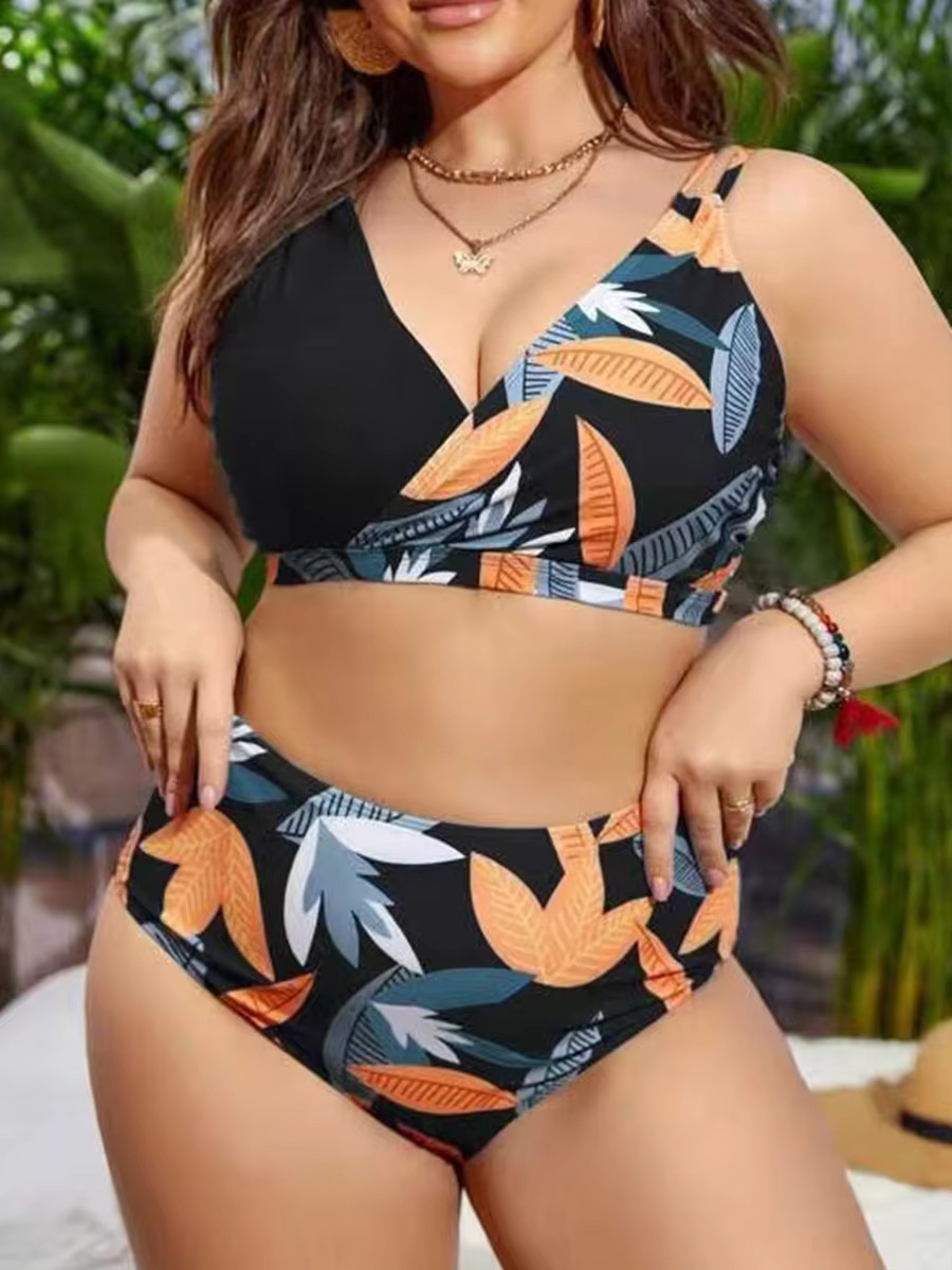 High Waist Plus Size Bikini Set - Two-Piece Printed Swimsuit - thumbnail 9