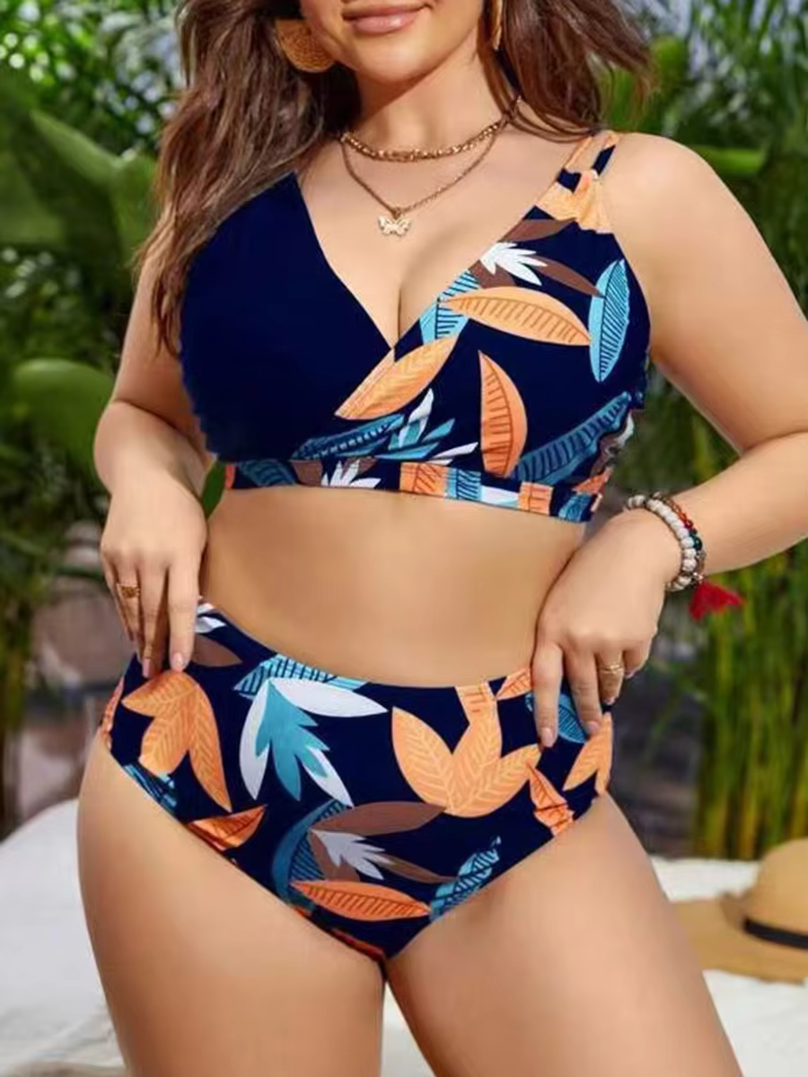 High Waist Plus Size Bikini Set - Two-Piece Printed Swimsuit - thumbnail 8