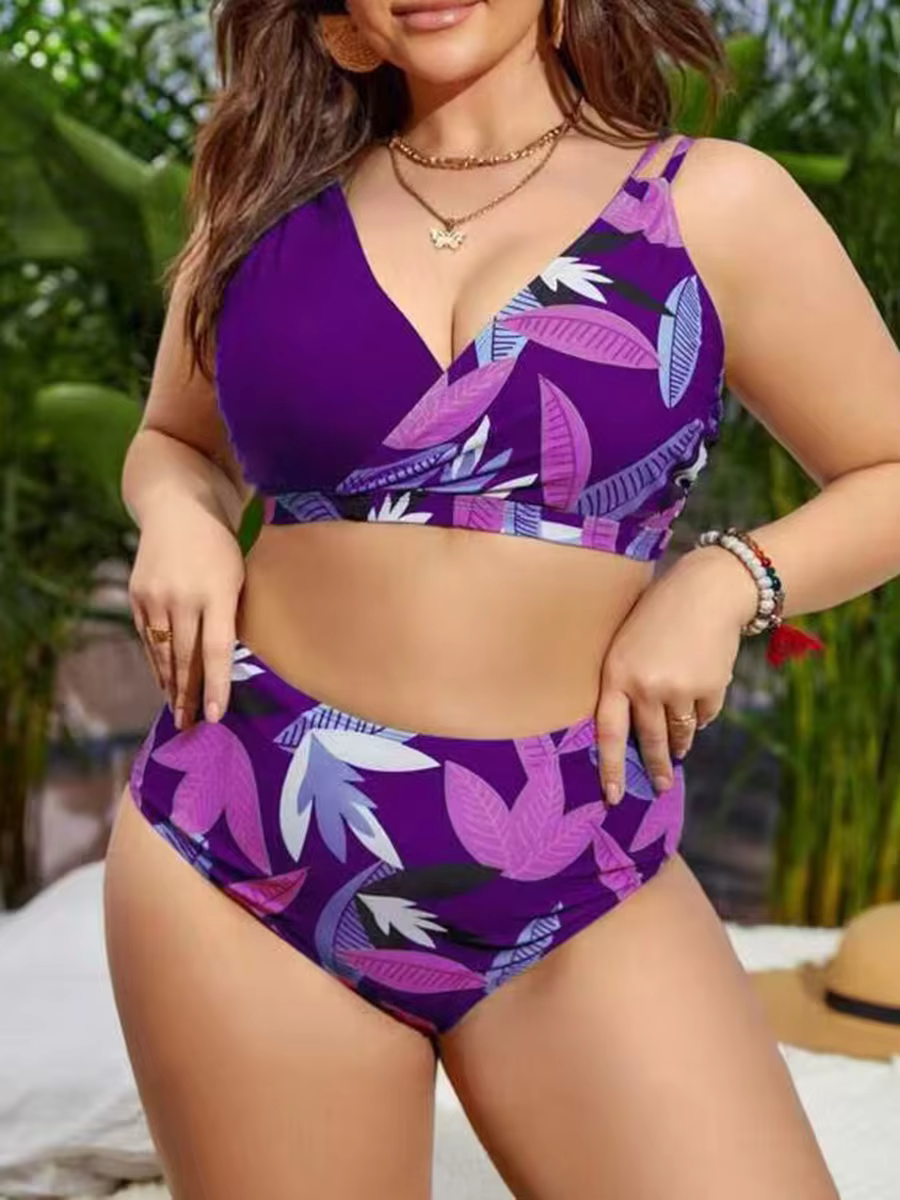 High Waist Plus Size Bikini Set - Two-Piece Printed Swimsuit - thumbnail 7