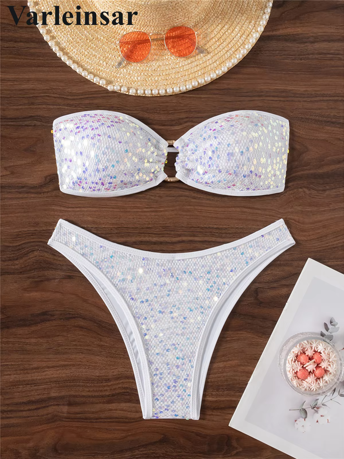 Shiny Sequins Bandeau Strapless Two-Piece Bikini Set - thumbnail 3
