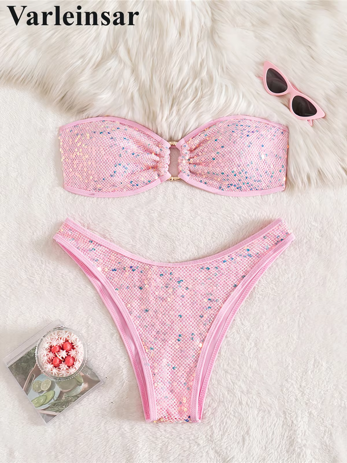 Shiny Sequins Bandeau Strapless Two-Piece Bikini Set - thumbnail 4