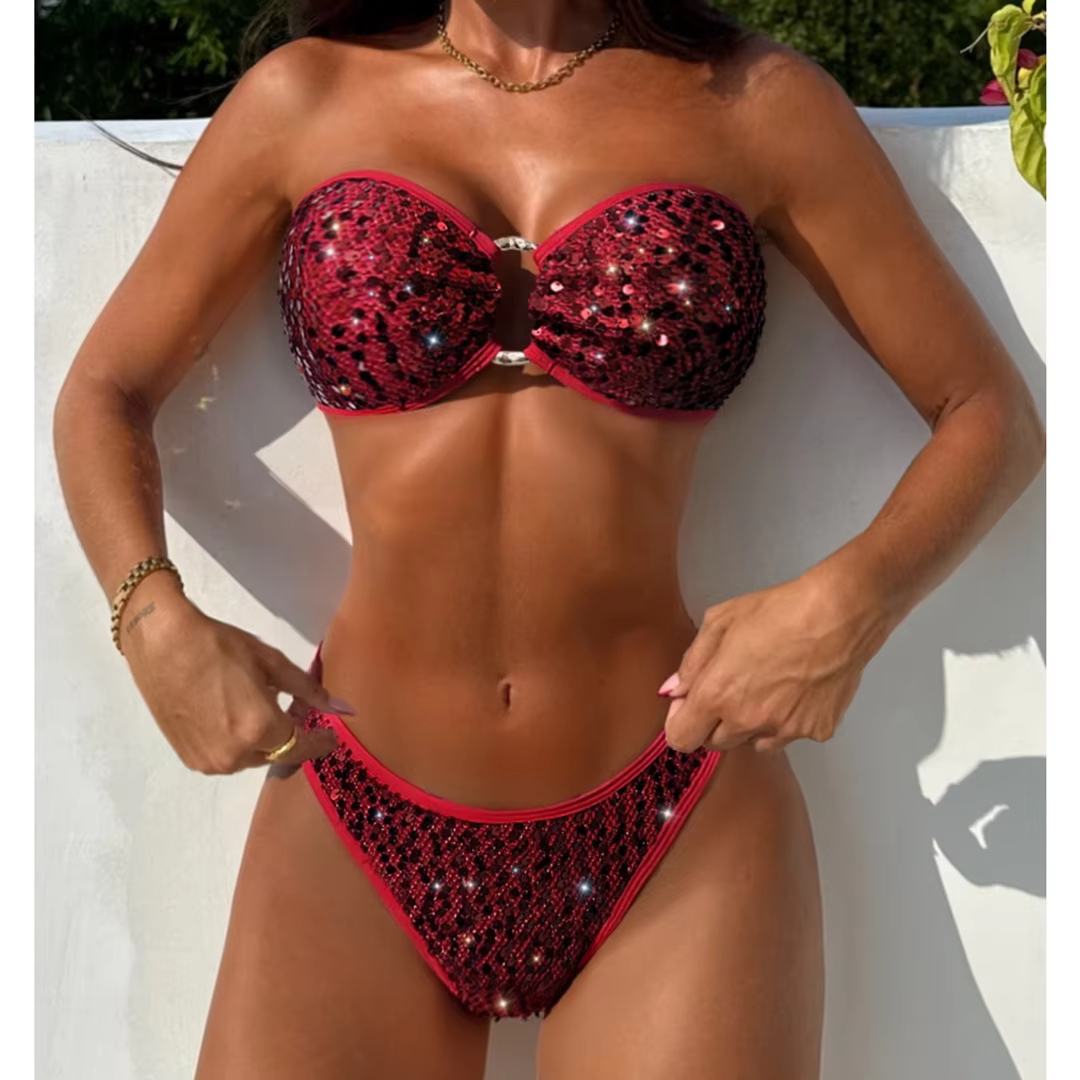 Shiny Sequins Bandeau Strapless Two-Piece Bikini Set - thumbnail 8