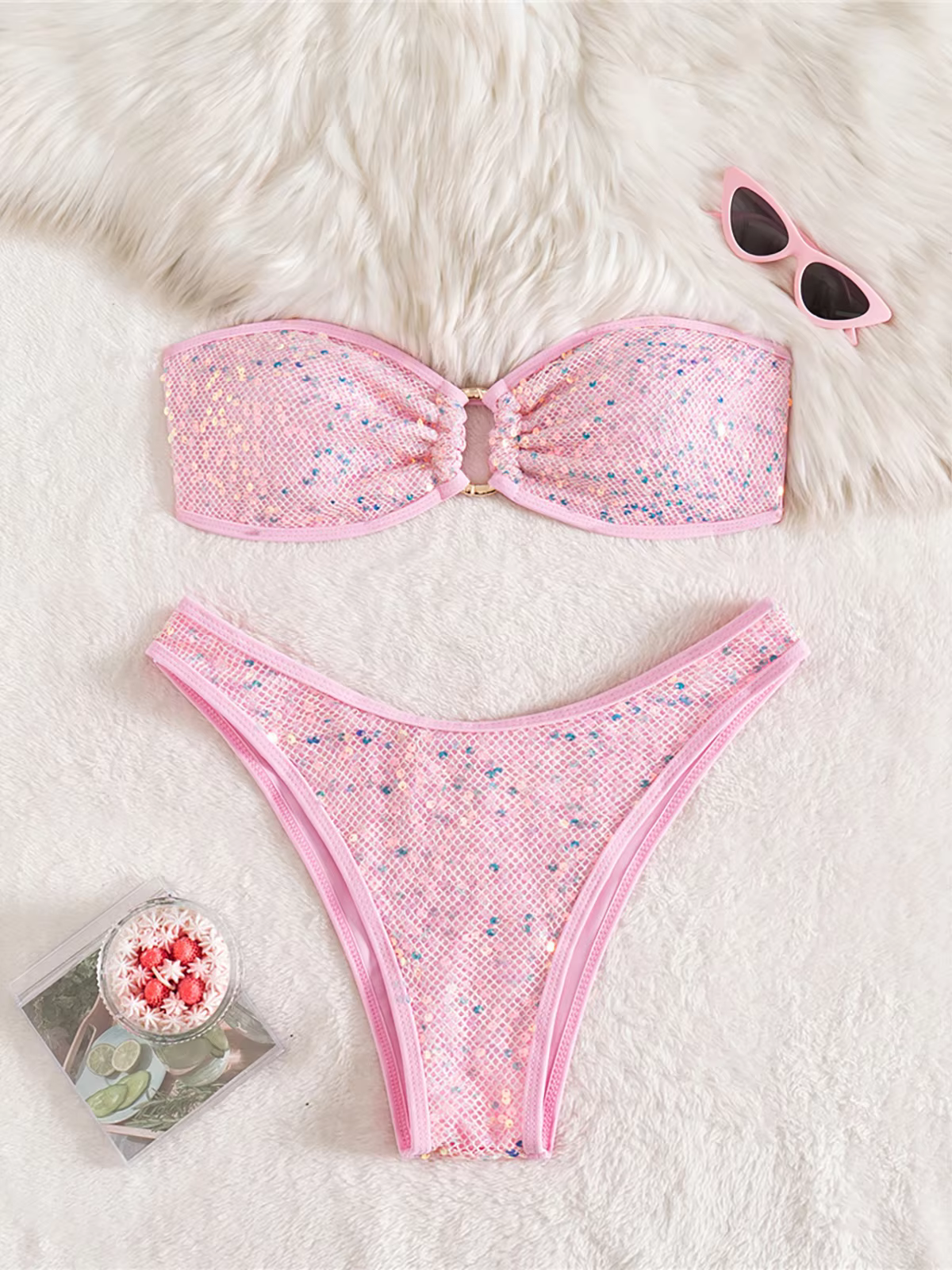Shiny Sequins Bandeau Strapless Two-Piece Bikini Set - thumbnail 9