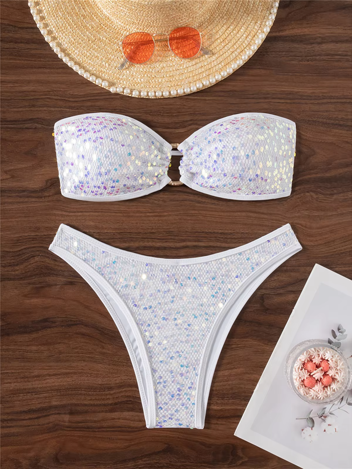 Shiny Sequins Bandeau Strapless Two-Piece Bikini Set - thumbnail 10