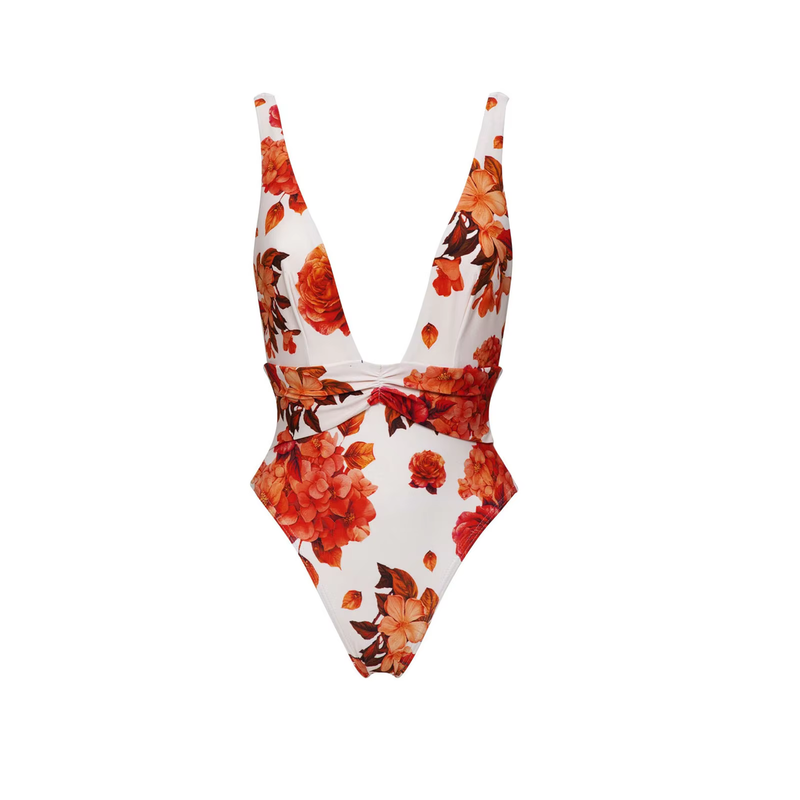 Deep V Polka Dot One-Piece Swimsuit & Matching Scarf Set - thumbnail 6