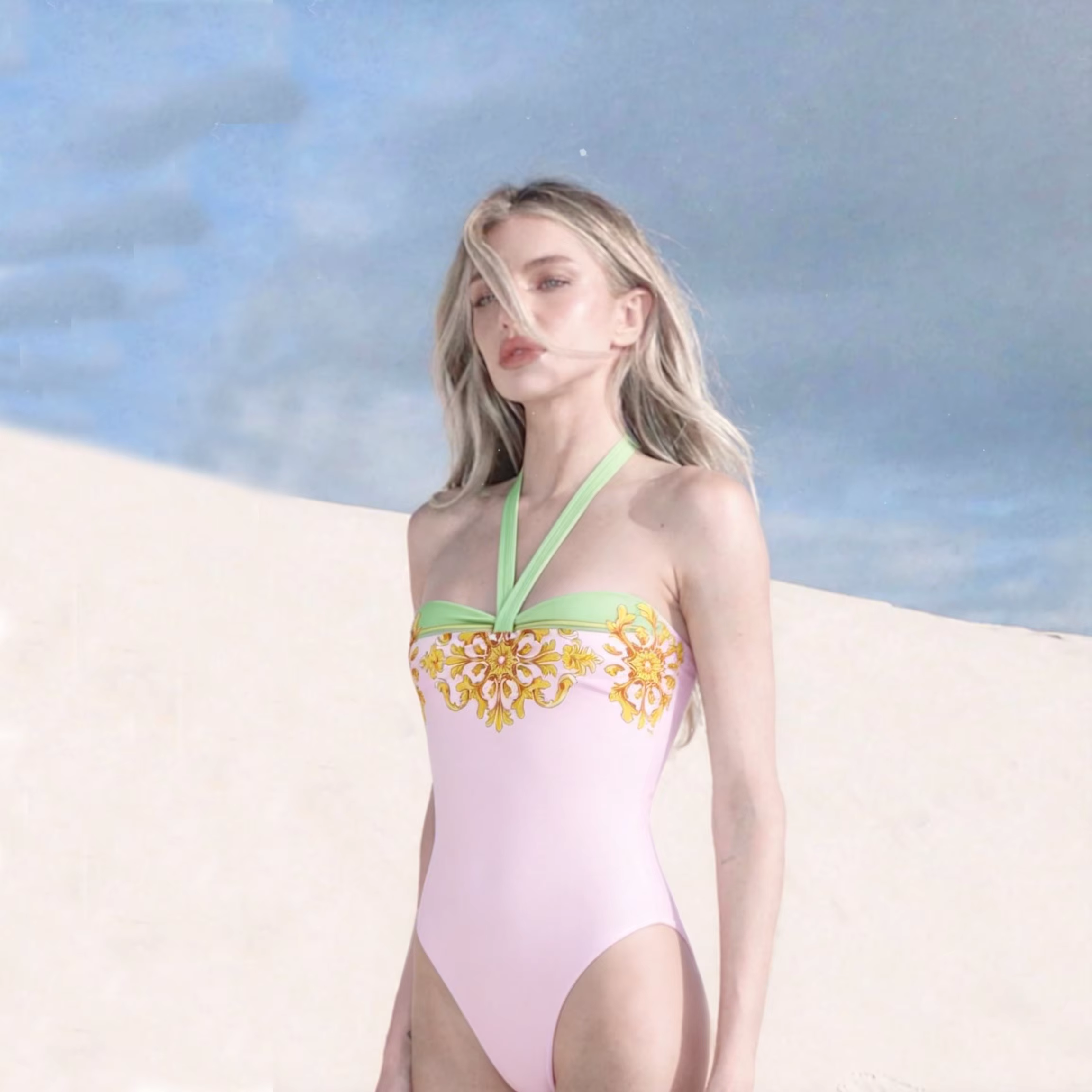 Printed Deep V-Neck One-Piece Swimsuit | Huong Wear - thumbnail 10