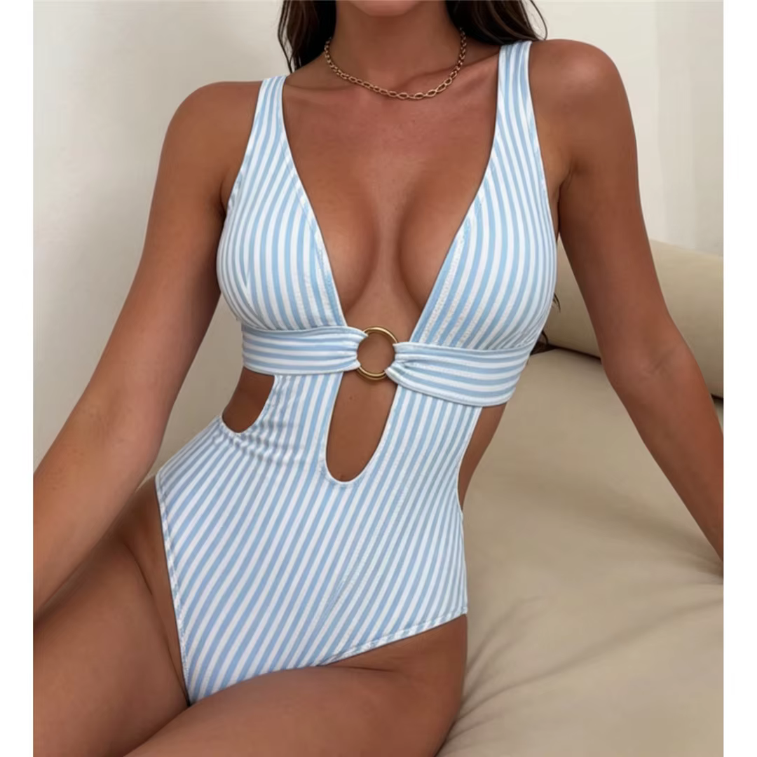 Striped Backless Monokini One-Piece Swimsuit - thumbnail 8