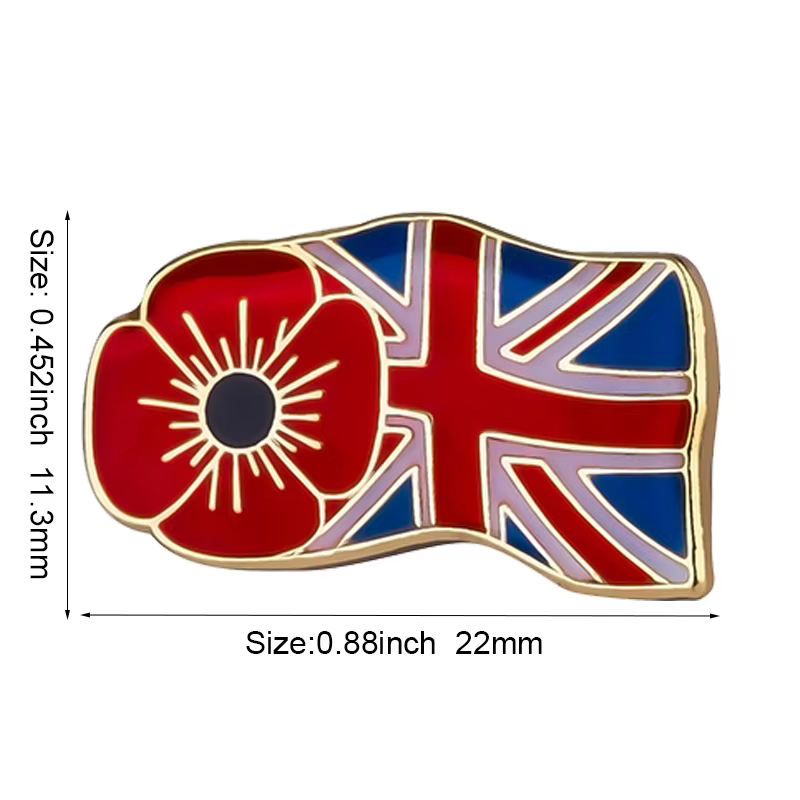 United Kingdom Poppy Flower Flag Metal Lapel Pin