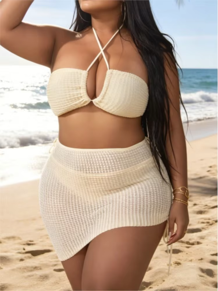 3-Piece Plus Size High Waist Bikini Set with Cover Up 01 - thumbnail 3