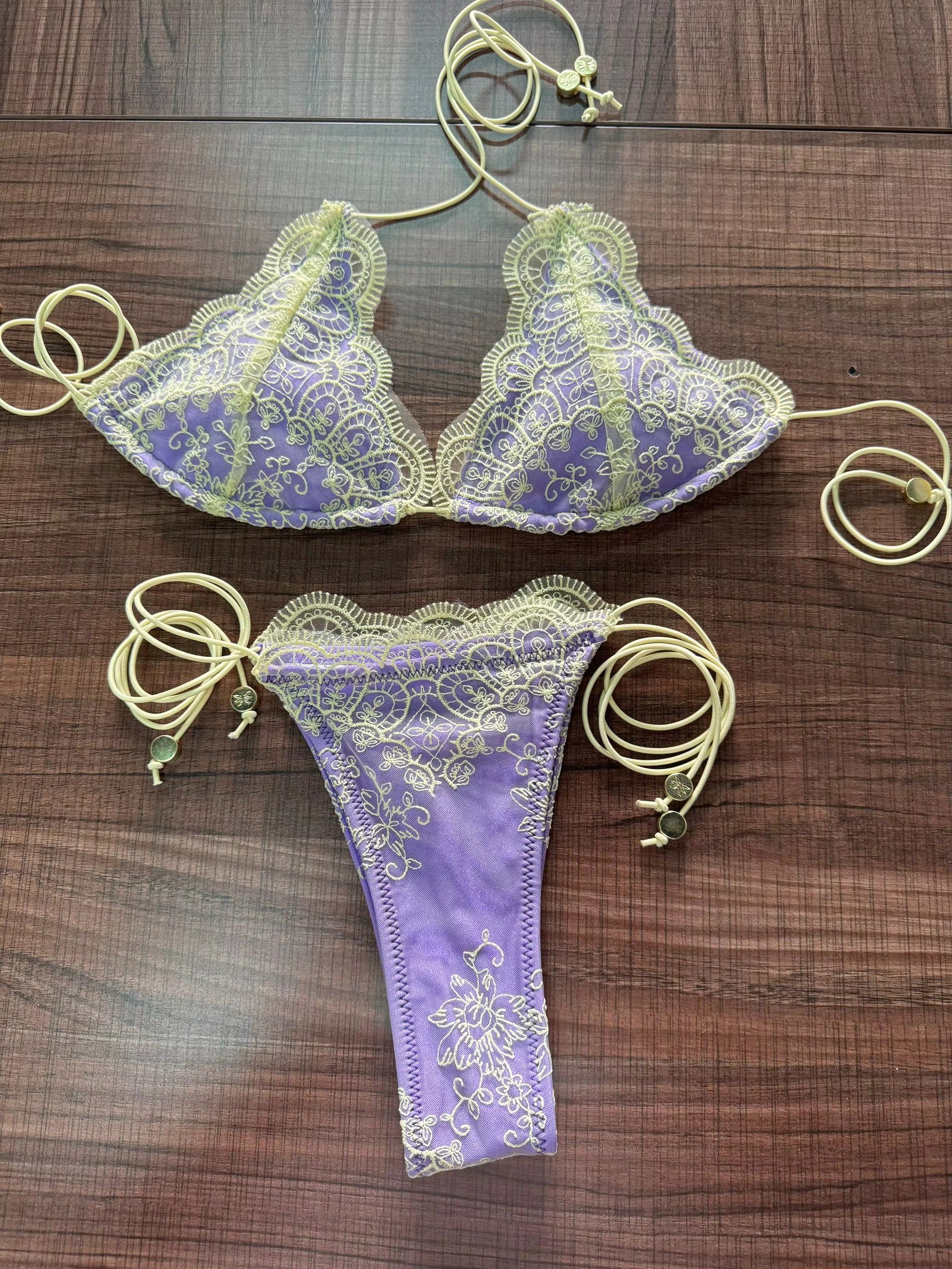 Women's Sexy Lace Triangle Bikini Set - Micro Thong Bandage Swimsuit - thumbnail 2