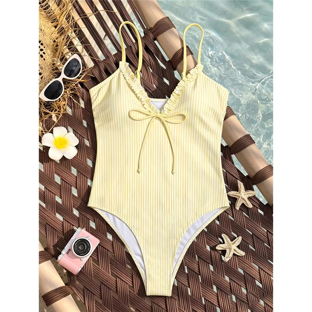 Frilled Plaid V-Neck One-Piece Swimsuit - thumbnail 8
