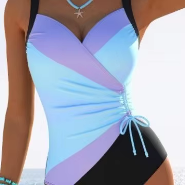 Women's Slim Fit Printed One Piece Swimsuit - Trikini Beach Swimwear - thumbnail 3