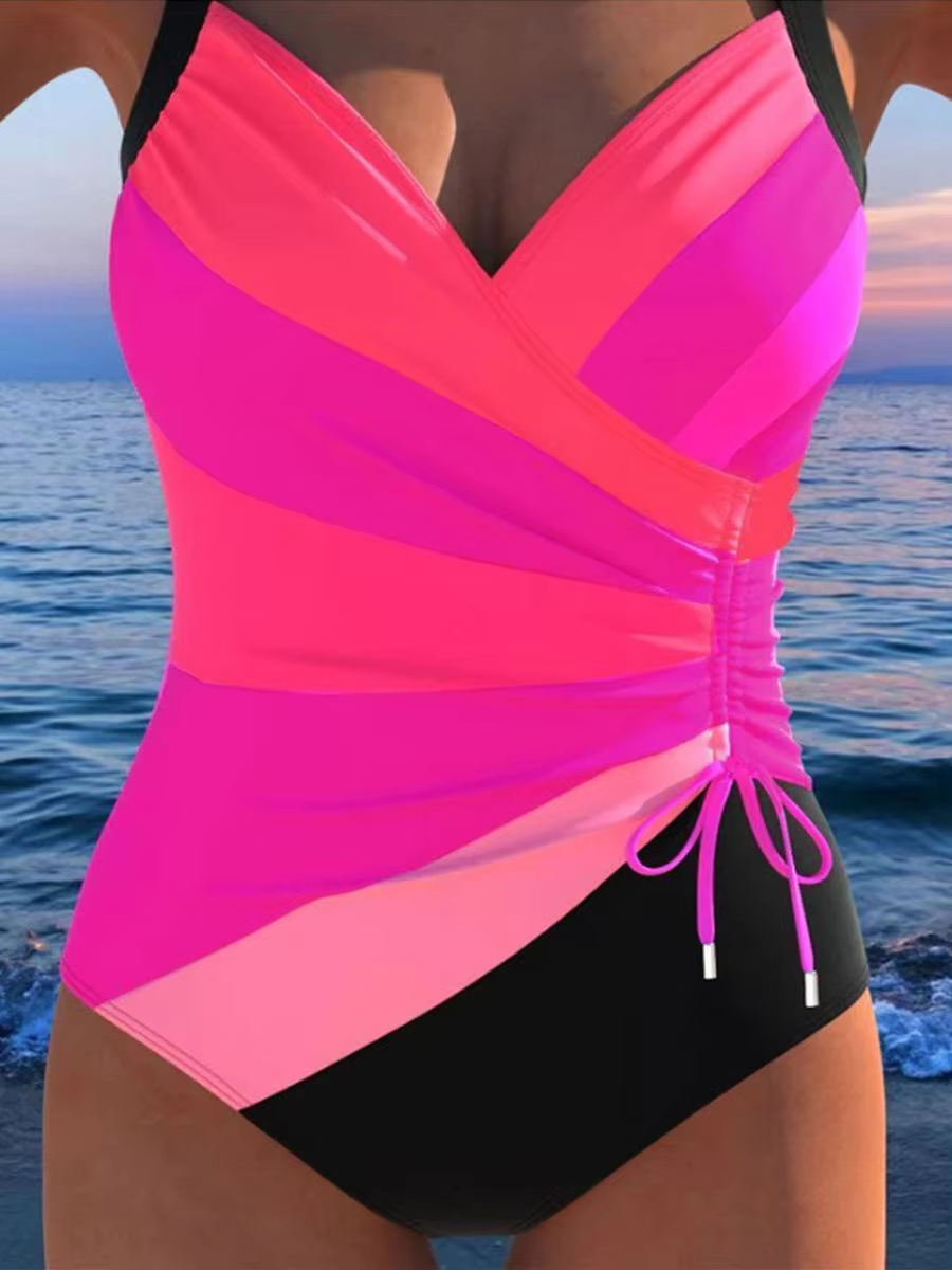 Women's Slim Fit Printed One Piece Swimsuit - Trikini Beach Swimwear - thumbnail 7